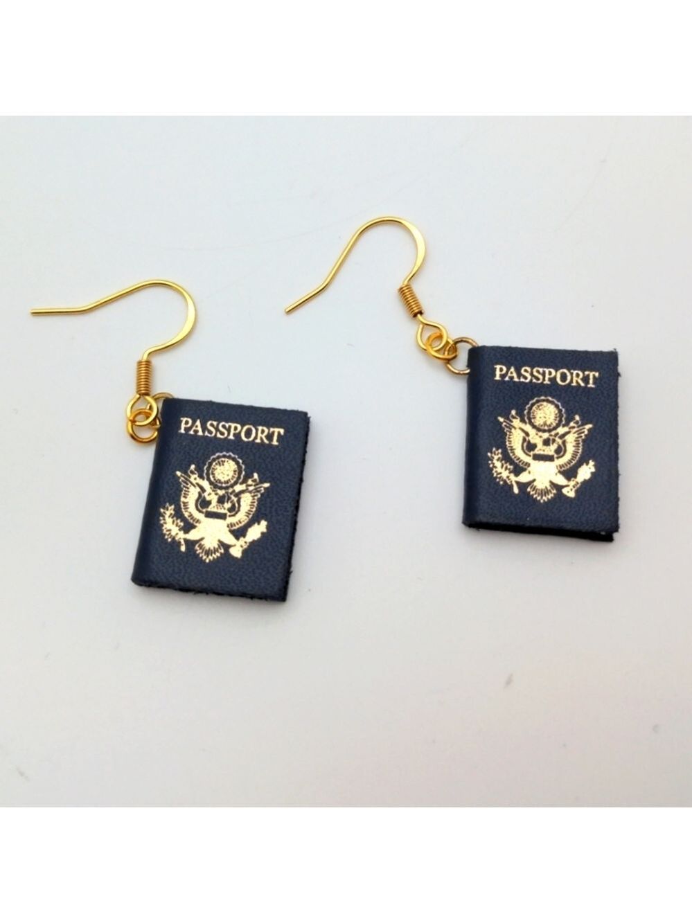 Gold Passport Charm Earrings with Paper Pages